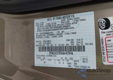 2006 Ford Freestar Sel z USA, uszkodzony, nr VIN 2FMZA52206BA42946